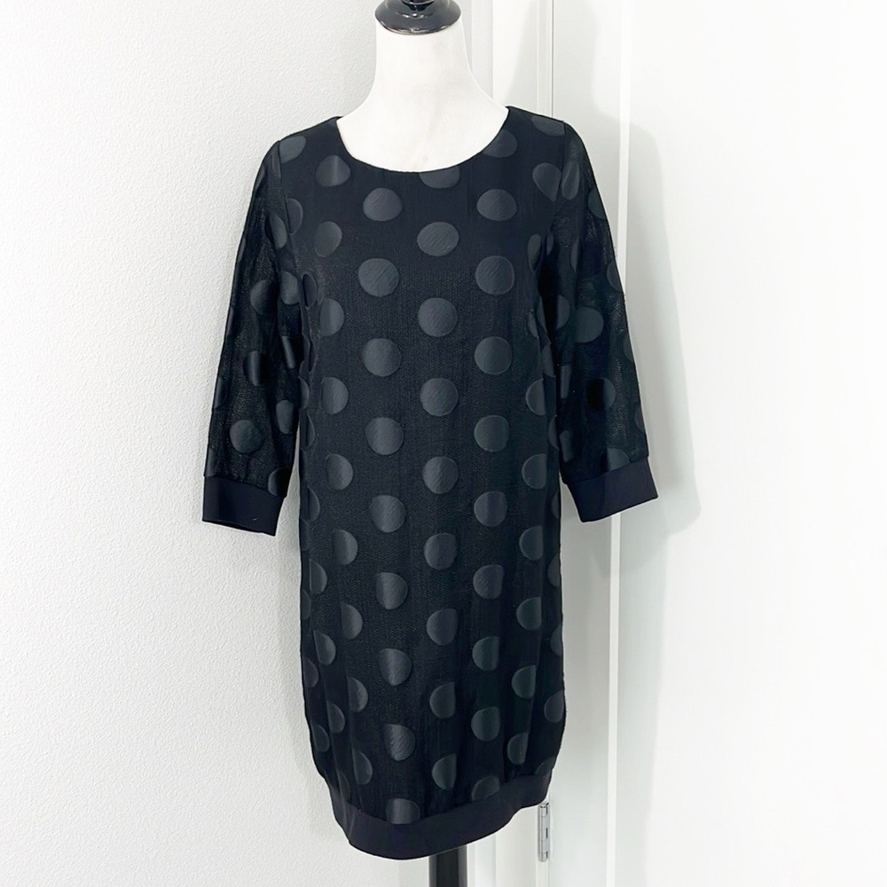 Kensie Medium Black Dotted 3/4 Sleeve Dress